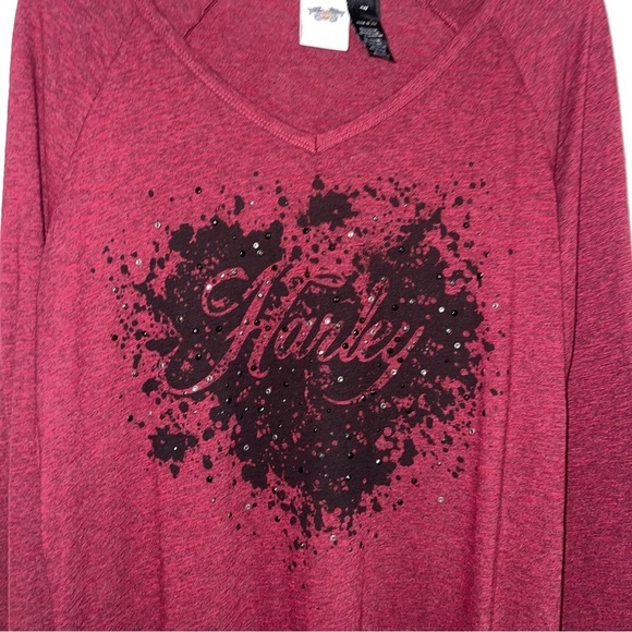 Harley-Davidson Long Sleeve‎ Shirt  Blouse Top Studded Rhinestone Red Women's 1W - Picture 3 of 7